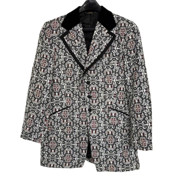 After Six Grey Red  Brocade Tuxedo Prom Formal Jacket Vintage Authentic 70’s NWT - Picture 1 of 14